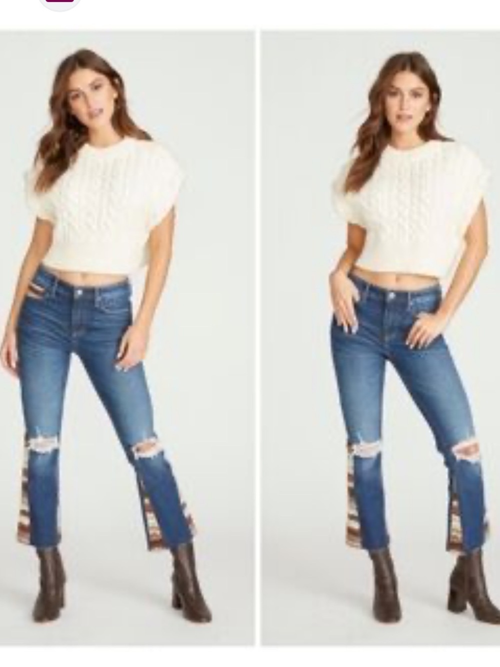 Women’s Distressed Blue Jeans with Patterned Side Panels